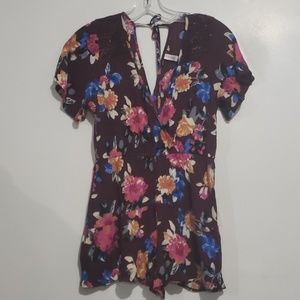 Xhilaration Burgundy Floral Romper Size S